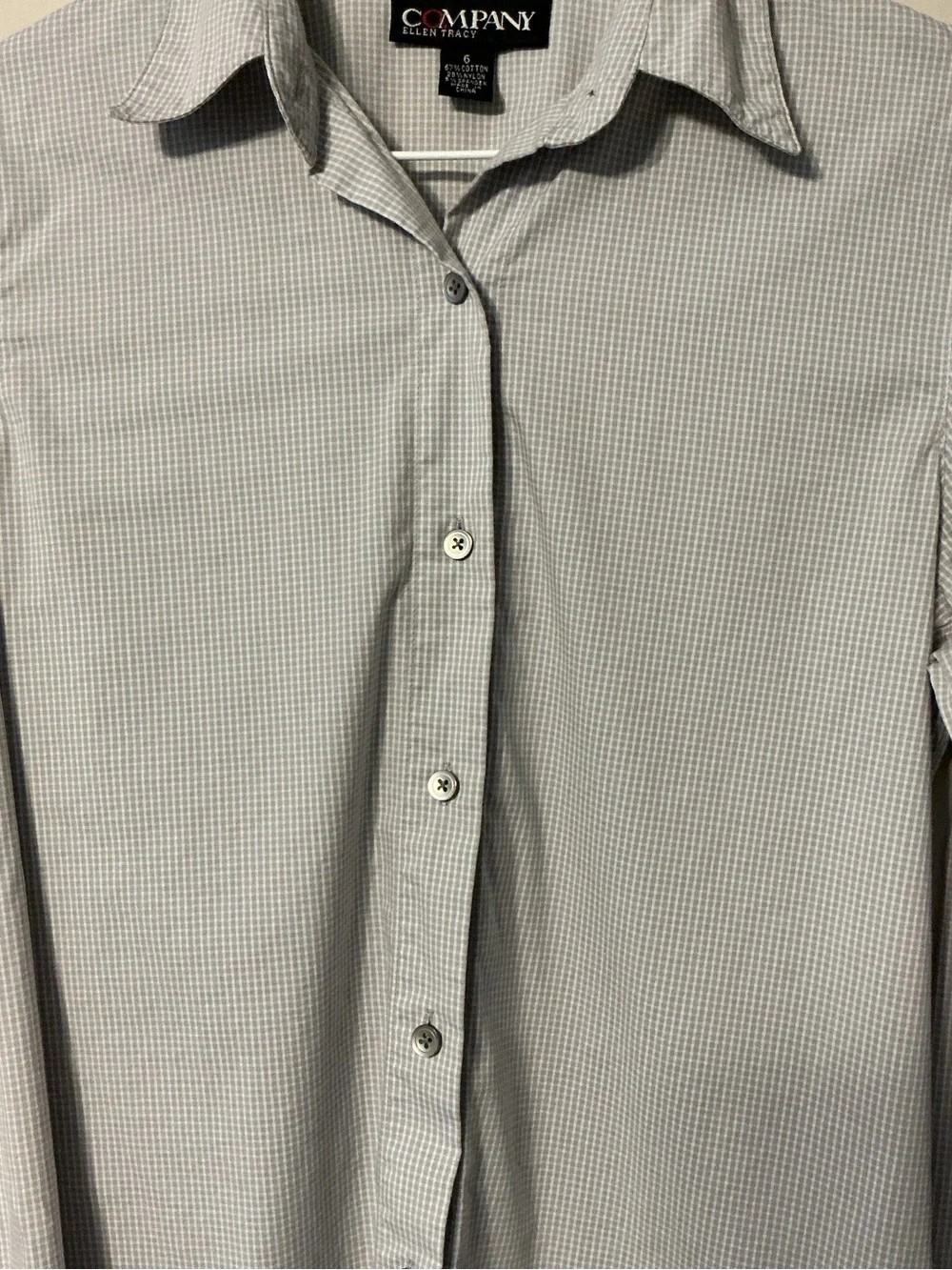 Ellen Tracy Small-Check Light Gray Dress Shirt